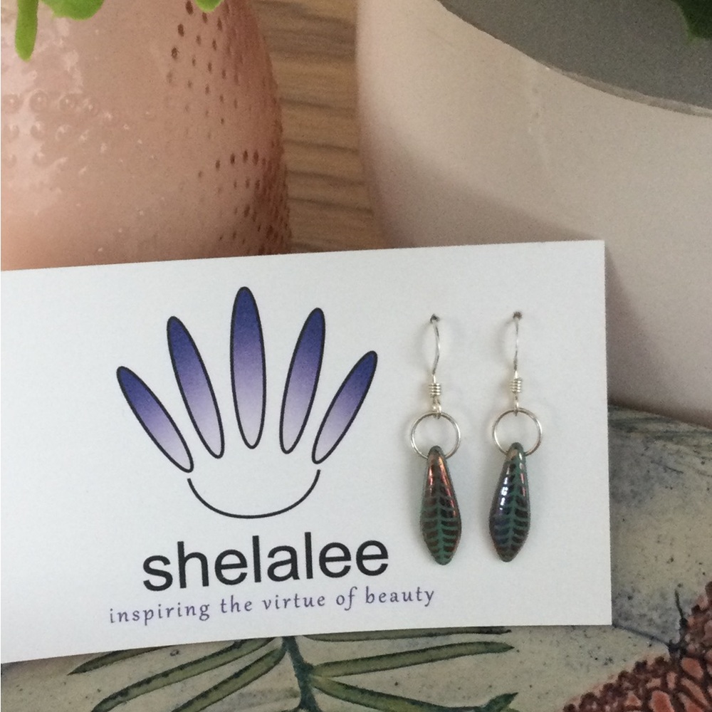 Handmade Czech Glass Bead Leaf Earrings